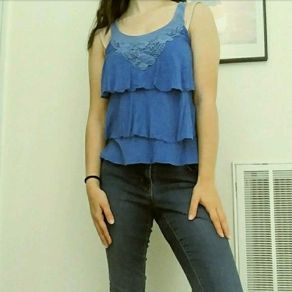Blue Layered Ruffle Tank Top - Picture 4 of 7